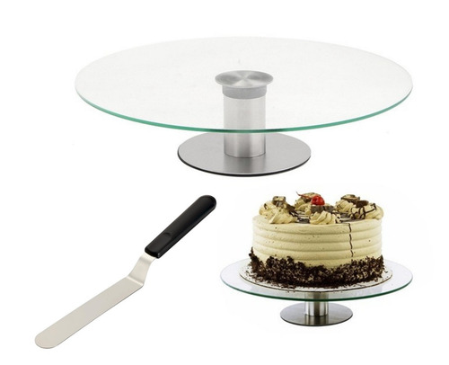 Set Plato Base Giratorio 35cm Espatula Escalon Vidrio Base