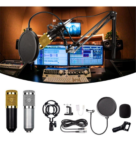 Imagen 5 de 10 de Set Estudio Profesional Micrófono Condenser Brazo Filtro Voz