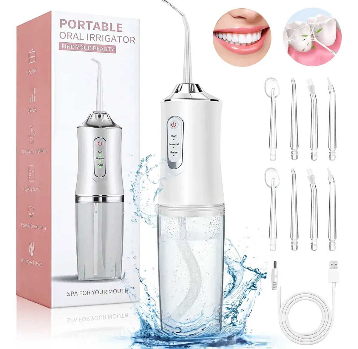 Irrigador Bucal Inalámbrico Con 8 Puntas Y 3 Modos 1200mah