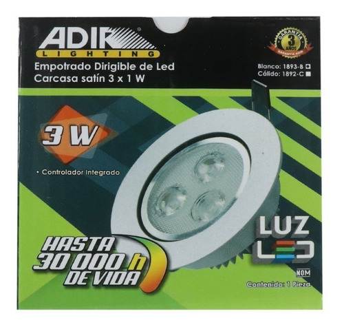 Luminario Led 3w Empotrable Luz Blanca Adir Ad1893b 40500110 Estructura Plateado