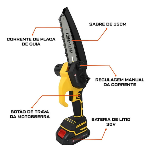Motosserra A Bateria 30v Com Cabo Extensor 3 Metros Podadora