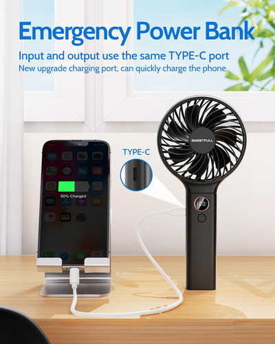 Ventilador De Mano Con Cordon Portatil Recargable Usb Negro