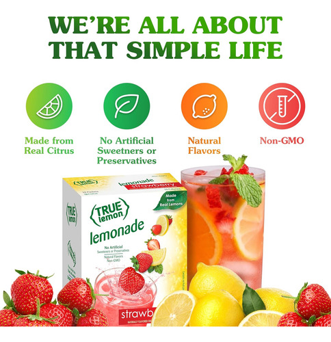 True Lemon Strawberry Lemonade - Mezcla De Bebida Potenciado