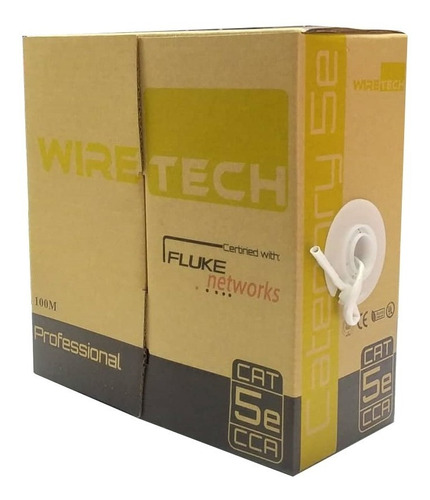 Bobina Cable Utp Cat5e 100mts 70/30 Wiretech Indoor Blanco