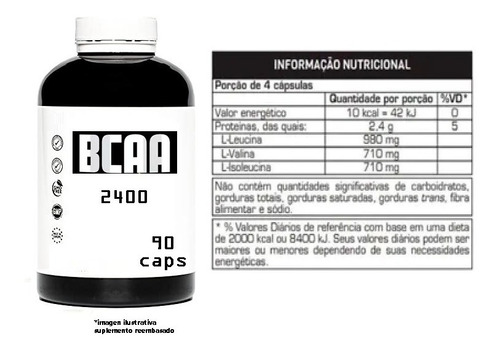 Bcaa 2400 90 Caps Suplemento Aminoacido Iso Leucina Valina