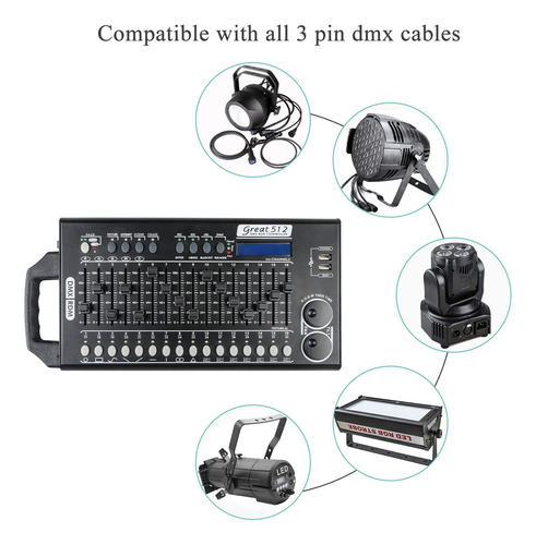 Controlador De Luces Dmx 512 Para Escenario Y Dj Canal Portátil Usb 512