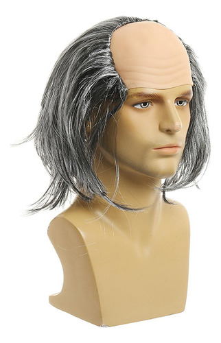 Peruca Careca Para Fantasia De Halloween, Cabelo Liso E Gris