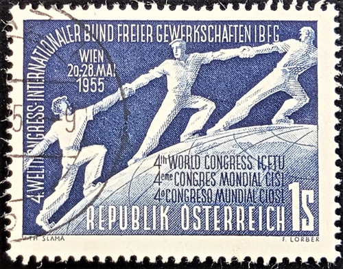 Austria, Sello Yv 851 1s Congreso Mundial 1955 Usado L19327