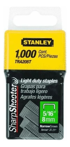 Grapas Stanley Tra205t X 1000 Piezas 8mm Para Uso Ligero