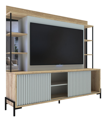 Centro De Entretenimiento Modular Rack Tv 60 Industrial 2p Color Roble Nebraska Natural/blanco
