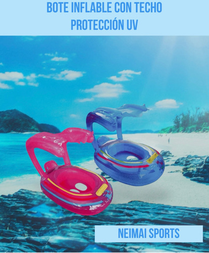 Bote Inflable Con Techo Proteccion Uv Niños 3 A 6años Color Rosa