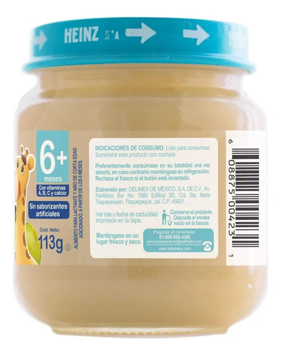 Papilla para Bebé Sabor Pera Frasco de Vidrio 113g Heinz