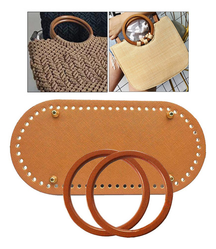 Base De Cuero Pu Y Mango De Madera Para Tejer Bolsa De