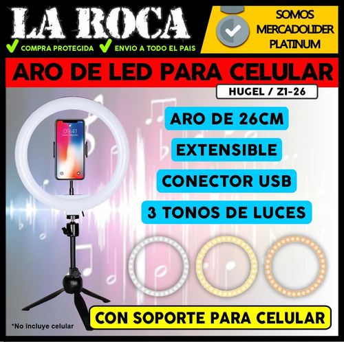 Imagen 3 de 10 de Aro Luz Led Soporte Celular 3 Tonos Anillo Streaming Cuotas