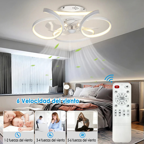 Ventilador De Techo Con 14in Aspas Led Con Luz Ajustable 60 M 50 Blanco Plástico 6