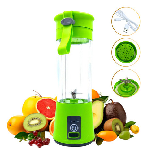 Mini Liquidificador Portatil Shake Juice Cup y Cabo Usb Cor Verde