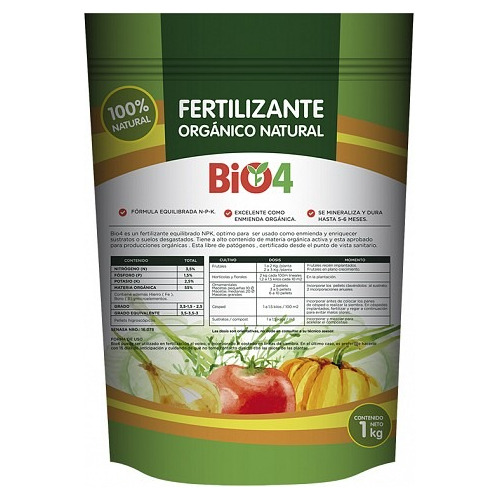 Fertilizante Bio 4 Orgánico Fomula Equilibrada 1 Kilo