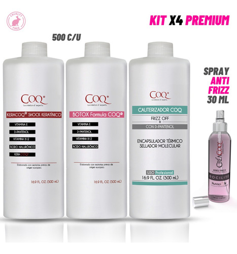 X4 Keratina + Botox + Cauterizador 500 Ml Cu Y Anti Frizz 30