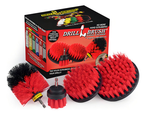 Drillbrush De Cerdas Duras 4 Pieza Taladro Cepillo De Nylon Taladro Inalámbrico Powered Cepillo Giratorio Heavy Duty Fregado