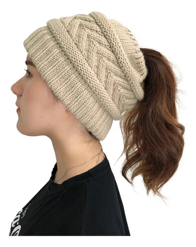 Gorro Con Abertura De Lana Para Cabello Largo Cola Mujer