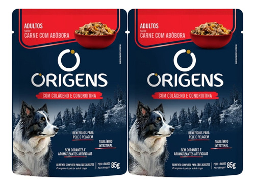 Kit 2un Sachê Origens Para Cães Adulto Sabor Carne 85g