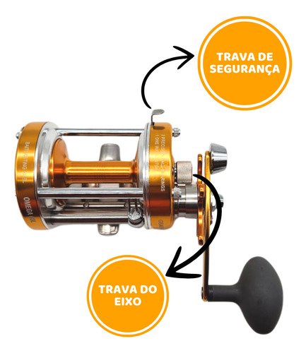 Carretilha Manivela Albatroz Omega 60 Dourada P/pescadireita