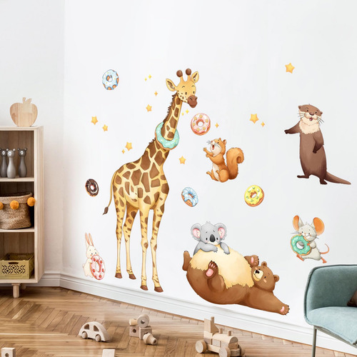 Animales De Dibujos Animados De Pared De La Pared Jirafa Oso