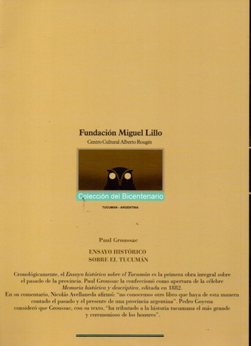 At- Fml- Ht- Ensayo Histórico Sobre El Tucumán Paul Groussac