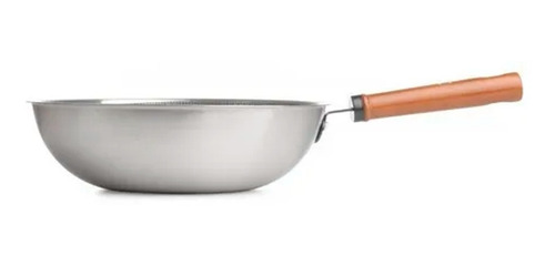 Imagen 2 de 9 de Sarten Wok De Acero Inoxidable Antiadherente M. Madera 32 Cm