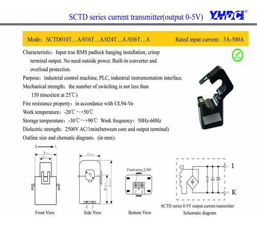 Transformador Sensor De Corriente Sct-016t, 100a/5v