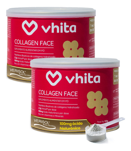Colágeno Verisol Em Pó Com Ácido Hialurônico - Vhita 120g Sabor Frutas Vermelhas