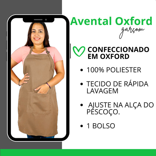 Kit 6 Avental Oxford Garçom Restaurante Cozinha Lanchonete Cor Bege