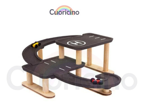 Juego De Pista Y Garaje De Autitos De Madera Para Niños