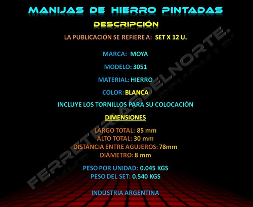 Manija 78 Mm Hierro Blanco X 12u - 3051 B - Fdn