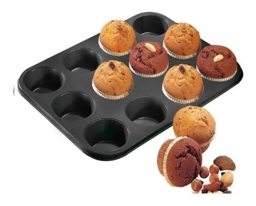 Imagen 1 de 3 de Molde De Teflón Muffins X12 Cupcakes Repostería Antiadherent
