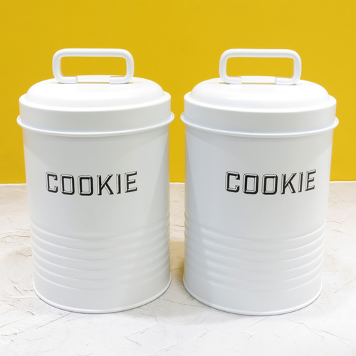 Kit 2 Latas De Biscoitos Cookies Branco Com Alça - Nh