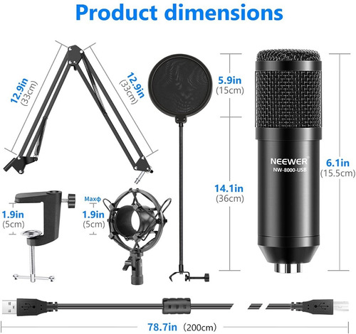 Microfono De Estudio Grabacion Condensador Usb Con Montante