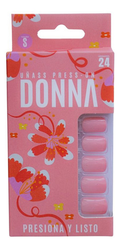 Uñas Press On Autoadhesivas 24 Pcs Donna Color Rosa Liso