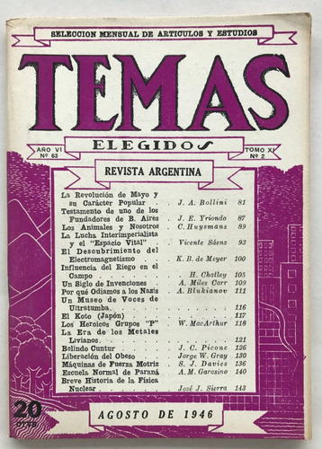 Revista Temas Elegidos N° 63 Agosto De 1946