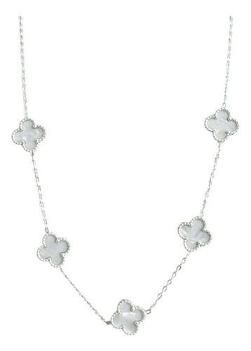 Collar De 5 Flores Negras En Acero Quirúrgico Gris