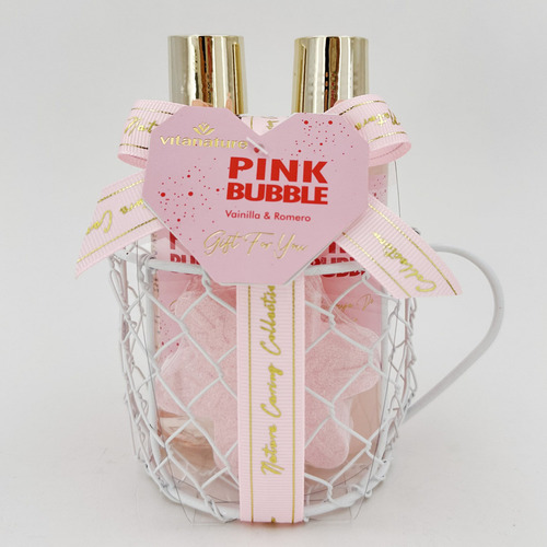 Vitanature Bath Gift Set Basket Cup Pink Bubble Vainilla & R
