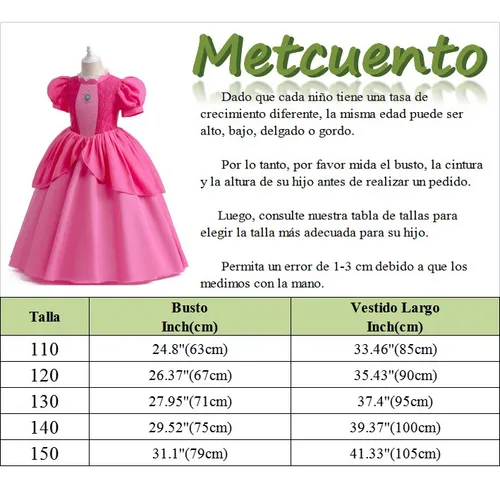 Vestido De Disfraz Princesa Peach Super Mario Bros Vestido