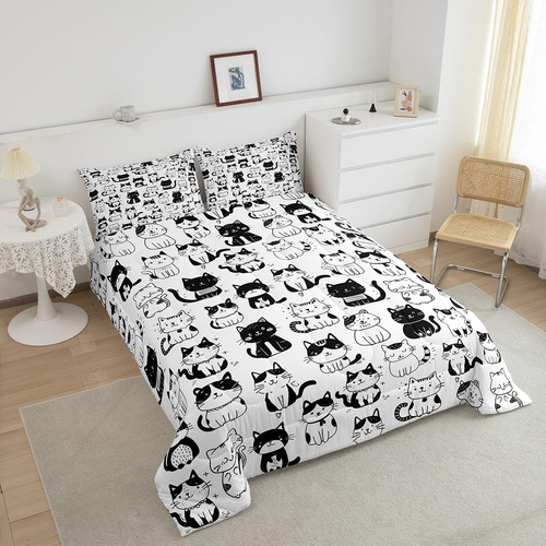 Conjunto De Capa De Edredon Feelyou Kids Cat Tamanho Duplo 2