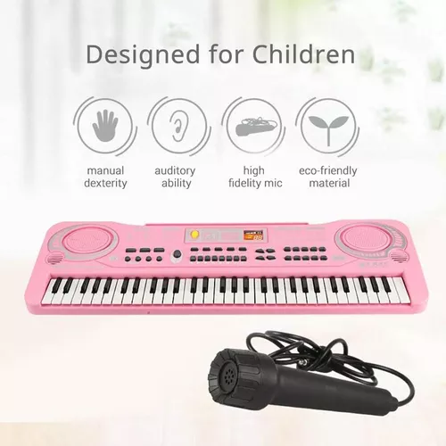 Teclado de Piano de Música Digital, 2 Fontes de Alimentação Rosa 22 Músicas  Teclado Infantil Piano Educacional Com Microfone para Maiores de 3 Anos  para Atividades Ao Ar Livre