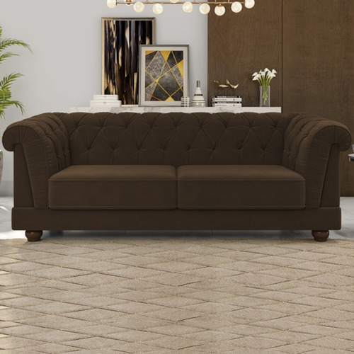 Sofa 3 Lugares 220 Cm Ponteio Veludo Sl 942 Moll Cor Marrom-escuro