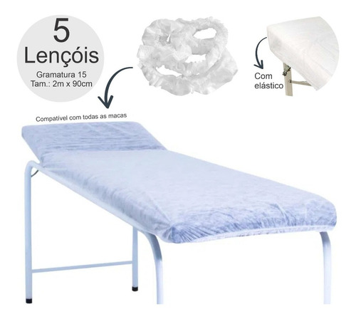 Lençol Descartável Maca Com Elástico 2m X 90cm - 5 Unidades Santa Clara Lençol Descartável Maca Estética Depilação Massagem en kit descartavel com elastico5 x 5 unidades c/u