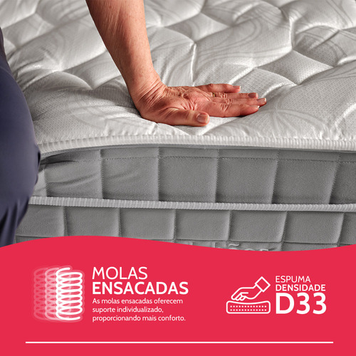 Colchão King Molas Ensacadas Espuma Nasa Viscoelástica Ortopédico D33 com Pillow - BF Colchões
