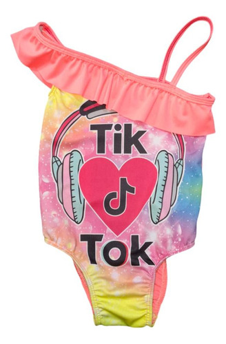 Enteriza Malla Tiktok Fucsia Rosa Negro Traje De Baño