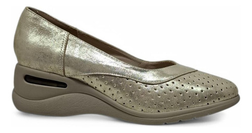 Zapato De Cuero Linea Comfort Taco Chino Camara Aire Daria Platino 36