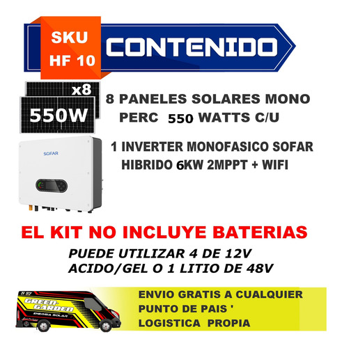 Kit Panel Solar Hibrido Sin Baterias On/off Grid Mod Hf